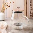 Infuzor, aparat din sticla cu piston pentru cafea, ceai, culoare cupru, capacitate 600 ml, Klausberg
