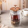 Infuzor, aparat din sticla cu piston pentru cafea, ceai, culoare cupru, capacitate 600 ml, Klausberg