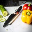 Set cutite din oțel inoxidabil, 6 piese, suport negru  cu model maro, Klausberg