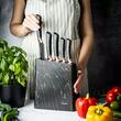 Set cutite din oțel inoxidabil, 6 piese, suport negru  cu model maro, Klausberg