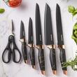  Cutite de bucatarie cu suport, set de 7 piese, model negru, Klausberg