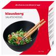 Bol de salata din ceramica, 23.5 cm, negru, cu un set de linguri cu manere din lemn, Klausberg