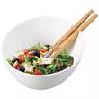 Bol de salata din ceramica, 23.5 cm,  alb, cu un set de linguri cu manere din lemn, Klausberg