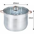 Oala din inox cu capac, manere roze, 22,4 L, Ø34 cm, Klausberg