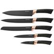 Cutite de bucatarie cu suport, set de 5, negre, cu model maro, Klausberg