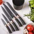 Cutite de bucatarie cu suport, set de 5, negre, cu model maro, Klausberg