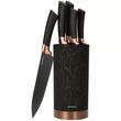 Cutite de bucatarie cu suport, set de 5, negre, cu model maro, Klausberg