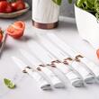 Set cutite din inox cu suport, 6 elemente, alb cu model maro, Kinghoff