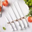 Set cutite din inox cu suport, 6 elemente, alb cu model maro, Kinghoff
