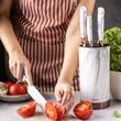 Set cutite din inox cu suport, 6 elemente, alb cu model maro, Kinghoff