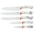 Set cutite din inox cu suport, 6 elemente, alb cu model maro, Kinghoff