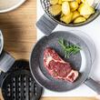 Set oale si tigai, 12 bucati, acoperit antiaderent, gri cu manere din lemn, Klausberg