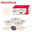 Set oale gatit, 12 piese, aluminiu cu invelis marmorat, 28/24/20/16 cm, crem, Klausberg
