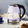 Fierbator electric, fabricat din sticla borosilicata, otel inoxidabil, iluminare din spate cu LED, capacitate 1,7 litri, 1800 W, Klausberg