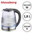 Fierbator electric, fabricat din sticla borosilicata, otel inoxidabil, iluminare din spate cu LED, capacitate 1,8 litri, 1850-2200 W, Klausberg