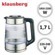 Fierbator electric, fabricat din  sticla borosilicata, otel inoxidabil, iluminare din spate cu LED, capacitate 1,7 litri, 1850-2200 W, Klausberg