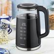 Fierbator electric, fabricat din sticla borosilicata, panou LED, negru, capacitate 1 litru, 1850-2200W, Klausberg