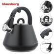 Fierbator negru mat, ceainic din otel cu fluier, 2.5 L, Klausberg
