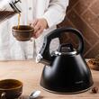 Fierbator traditional, ceainic din otel, capacitate 2,5 litri, cu maner moale la atingere, negru mat, Klausberg