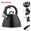 Fierbator traditional, ceainic din otel, capacitate 2,5 litri, cu maner moale la atingere, negru mat, Klausberg
