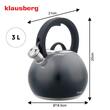 Fierbator sferic negru lucios, ceainic din otel, 3L, Klausberg