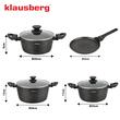 Set de 7 piese, oale si tigaie pentru clatite, aluminiu turnat si strat antiaderent marmorat, negru, Klausberg