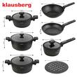 Set de oale din aluminiu turnat cu strat antiaderent din marmura, negru, 12 piese, Klausberg