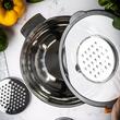  Bol inox, cu capac si razatoare, multifunctional, negru, capacitate 5l, KingHoff