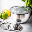 Bol multifunctional din inox, cu razatoare incorporata in capac, capacitate 5 litri, gri, KingHoff