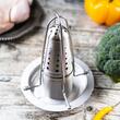 Suport vertical pentru gatit pui intreg la cuptor, cu recipient pentu condimente, din inox, King Hoff