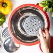  Bol inox, cu razatoare incorporata in capac, rosu, capacitate 5l, KingHoff