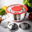  Bol inox, cu razatoare incorporata in capac, rosu, capacitate 5l, KingHoff