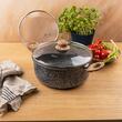 Oala multifunctionala pentru prajit cartofi  cu cos si capac, capacitate 4 litri, diametru 24 cm, invelis marmorat, neagra, Kinghoff