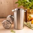 Ceainic, infuzor pentru cafea, capacitate 1 litru, perete dublu, maner din lemn, argintiu, Kinghoff