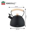 Fierbator traditional, ceainic cu fluier, capacitate 2 litri, maner din lemn, otel inoxidabil, negru, Kinghoff