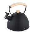 Fierbator traditional, ceainic cu fluier, capacitate 2 litri, maner din lemn, otel inoxidabil, negru, Kinghoff
