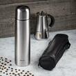 Termos din inox argintiu cu pereti dubli, capacitate 350 ml, husa de protectie neagra, Kinghoff