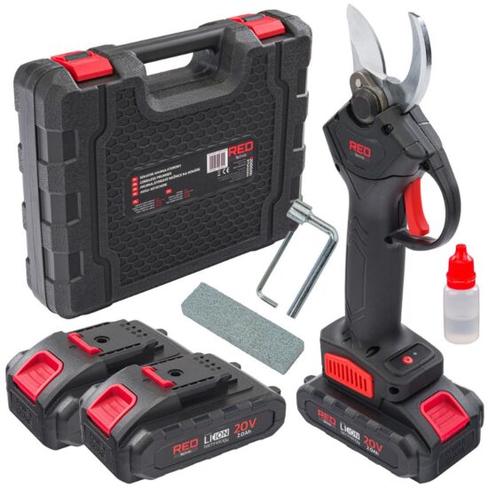 Foarfeca electrica pentru taiat crengi cu 2 x acumulatori 2 Ah, 30mm 20V, Red Technic