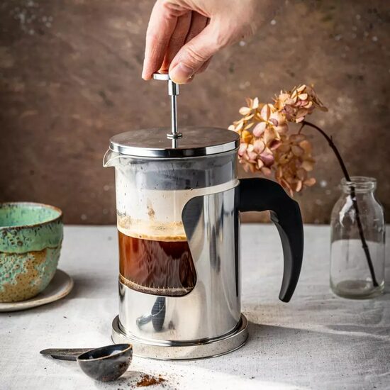 Infuzor pentru ceai, din sticla si inox, 0.6L, cu presa, Kinghoff