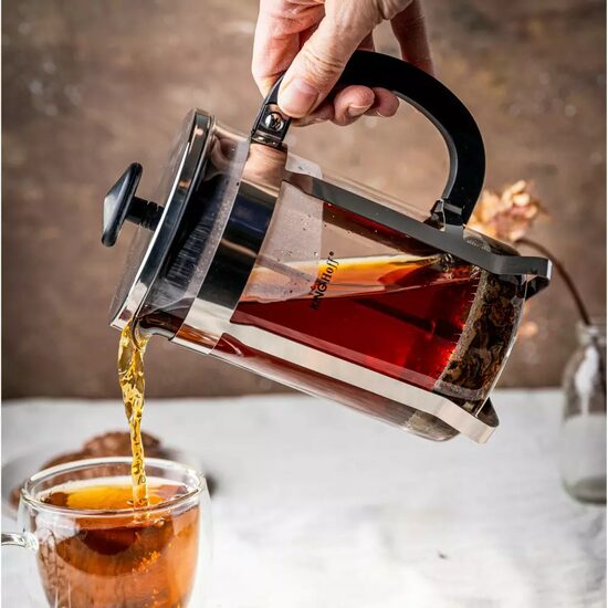 Infuzor pentru ceai, din sticla si inox, cu presa, 0.80L, Kinghoff