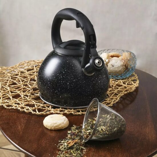 Ceainic din inox, cu sita, negru marmurat,1.2l, Kinghoff