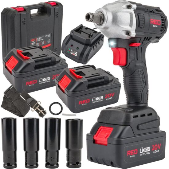 Pistol impact cu acumulator, 20 V, 4 Ah, 380 Nm, 4 tubulare incluse, Red Technic