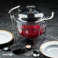 Vas termorezistent, capac inox, cu incalzitor pentru mancare, chafing dish cu lumanare, 4L, Kinghoff
