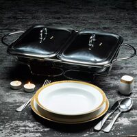  Set 2 vase termoizolante cu capace din inox,1.5L, chafing dish cu lumanare, pentru bufet, Kinghoff