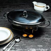 Vas termorezistent oval, 3L, chafing dish cu lumanare, incalzitor pentru mancare,capac inox,  Kinghoff