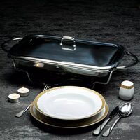 Vas termorezistent, cu incalzitor pentru mancare, chafing dish cu lumanare, 3L, capac inox,  Kinghoff