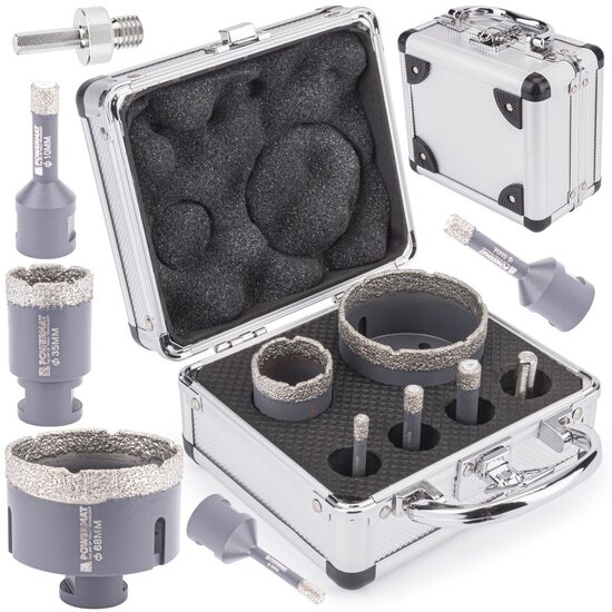 Set 6 piese freze diamantate si adaptor, M14/HEX, Powermat 