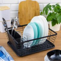Suport pentru vase din otel si plastic, cu tavita, negru 36,3x30,2x14,5 cm, Kinghoff 