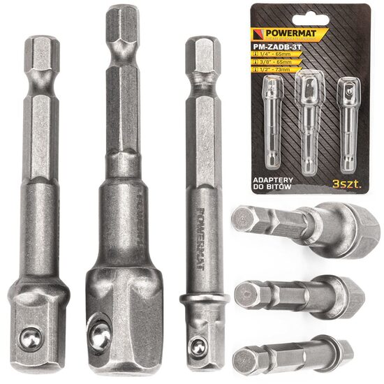 Set 3 adaptoare 1/4, 3/8, 1/2 pentru masina de gaurit, filetanta, Powermat