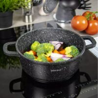 Cratita din aluminiu turnat, cu strat marmorat, cu capac din sticla, 28 cm, 6.5 litri, negru, Kinghoff